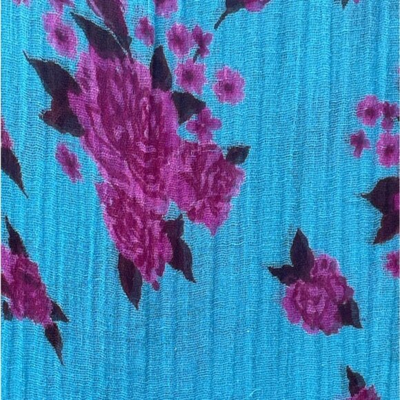 Turquoise & Fushia Floral Printed Scarf 16"x 65" - Picture 8 of 8
